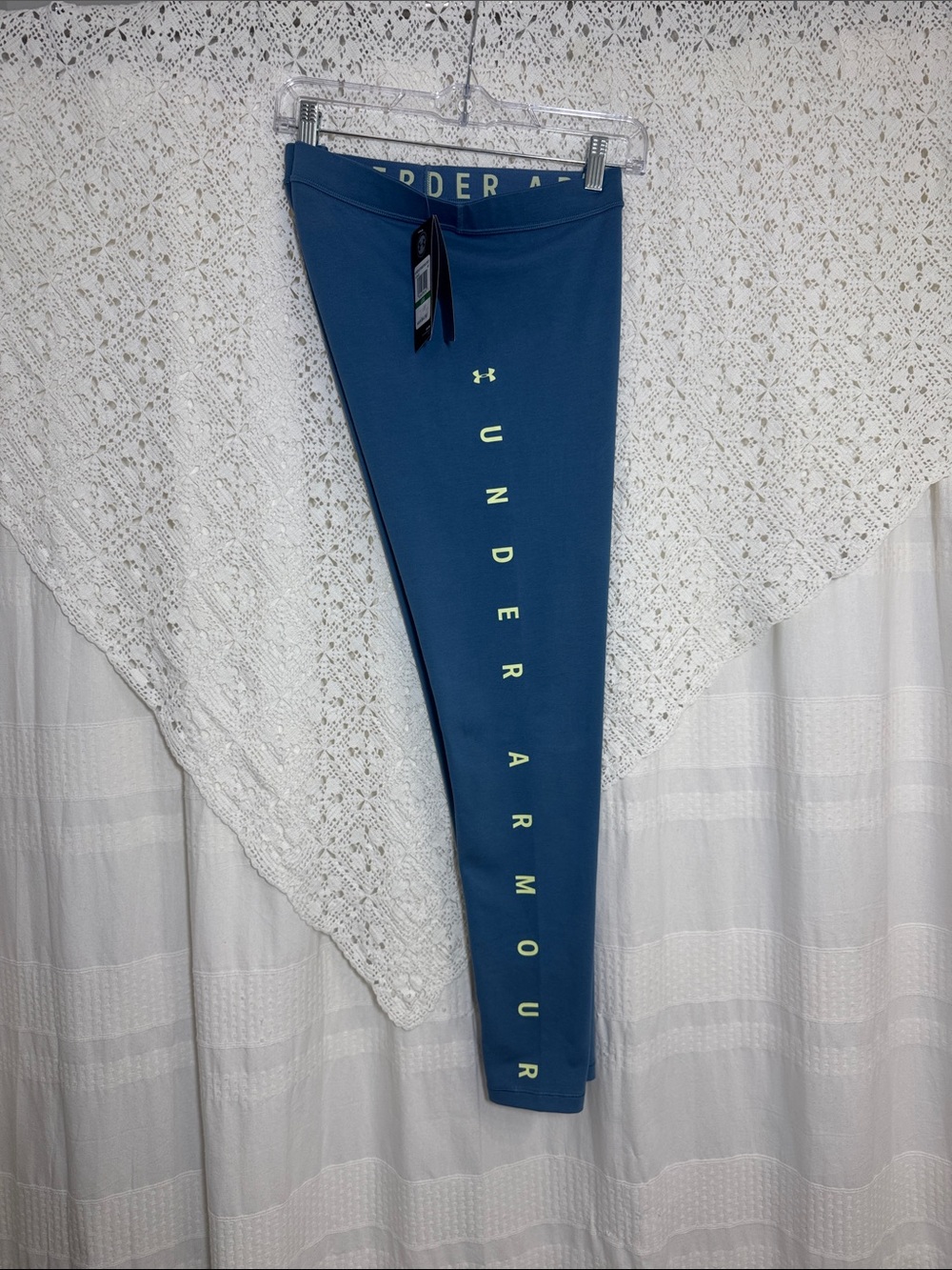 Under Armour Teal Blue Women’s Performance Leggings with Vertical Logo